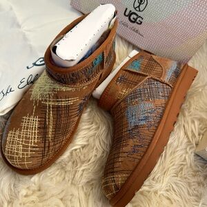UGG X Elder Statesman Tan & Multicolor Embroidered Boots all gender M8/ W9